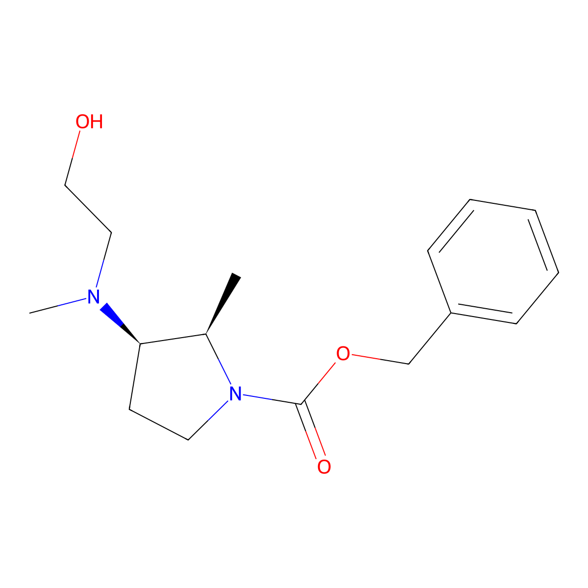rac-benzyl (2R,3R)-3-[(2-hydroxyethyl)(methyl)amino]-2-methylpyrrolidine-1-carboxylate molecular structure, CAS 2679942-64-2