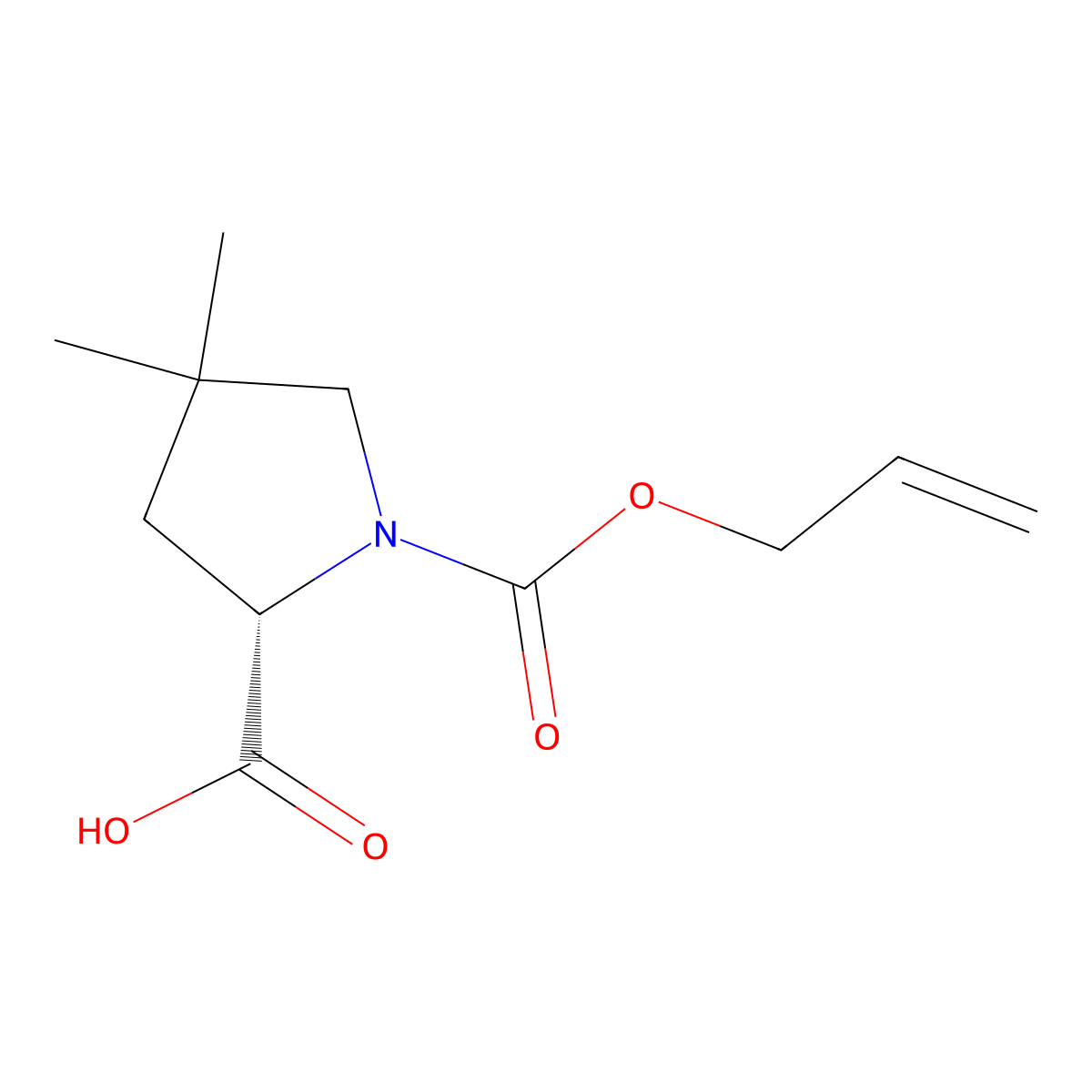 (2S)-4,4-dimethyl-1-[(prop-2-en-1-yloxy)carbonyl]pyrrolidine-2-carboxylic acid molecular structure, CAS 2679942-75-5