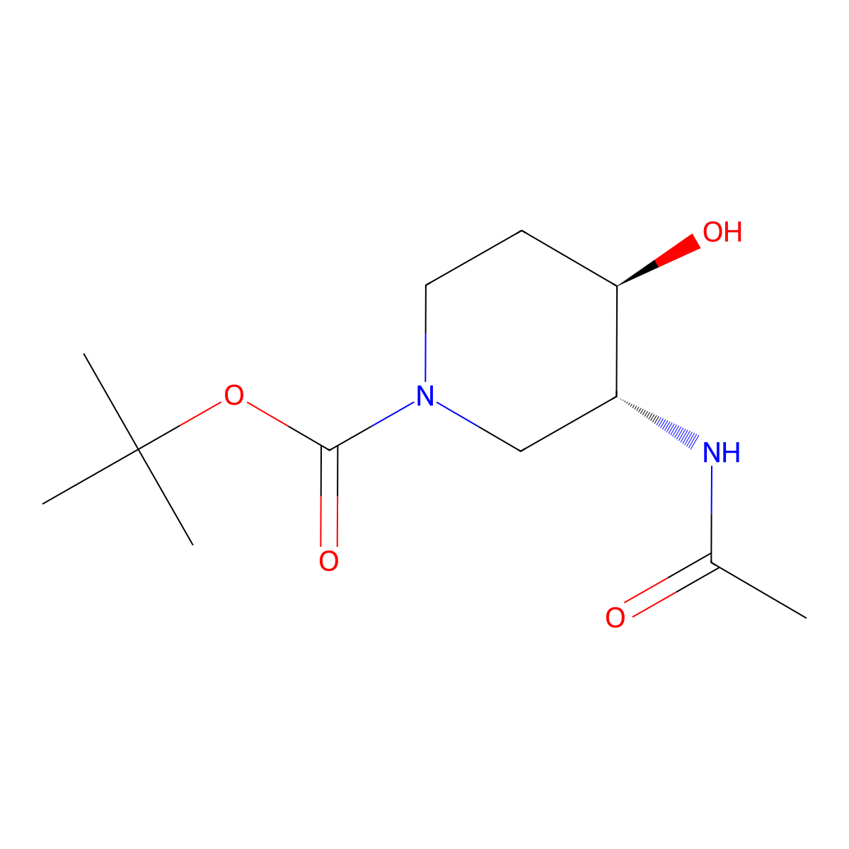rac-tert-butyl (3R,4R)-3-acetamido-4-hydroxypiperidine-1-carboxylate molecular structure, CAS 2679942-76-6