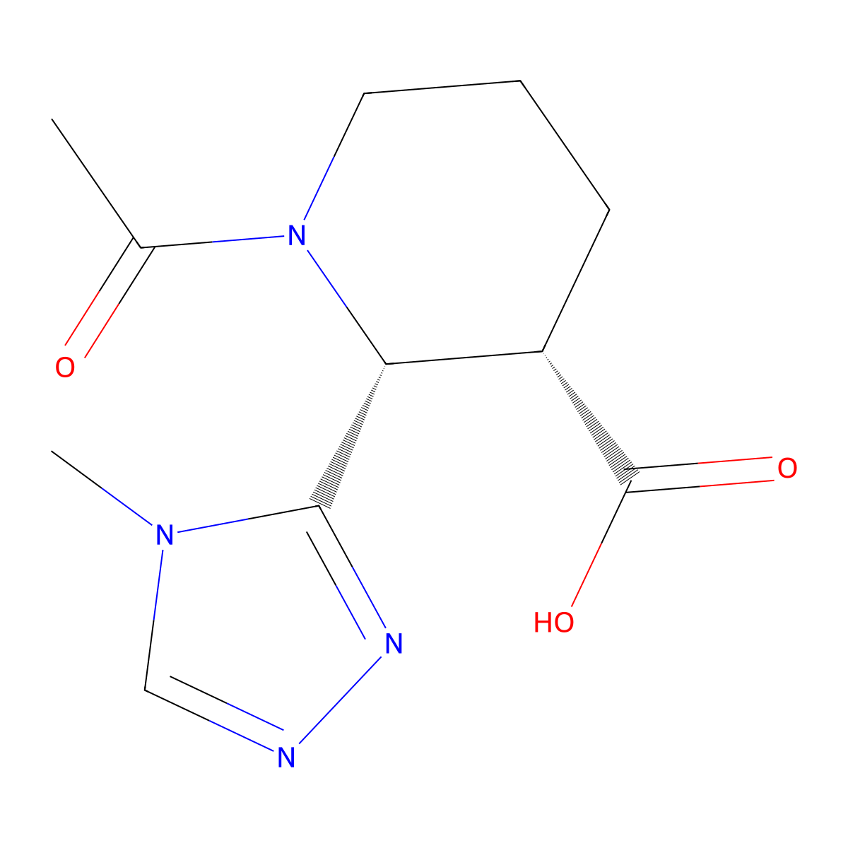 rac-(2R,3S)-1-acetyl-2-(4-methyl-4H-1,2,4-triazol-3-yl)piperidine-3-carboxylic acid molecular structure, CAS 2679942-77-7