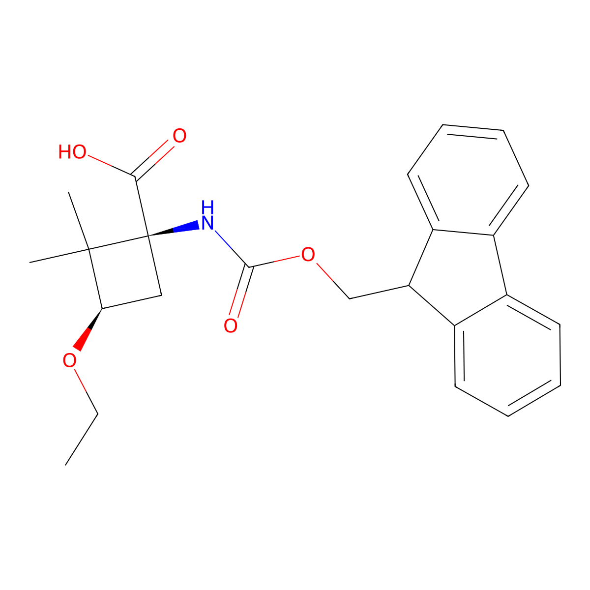 rac-(1R,3S)-3-ethoxy-1-({[(9H-fluoren-9-yl)methoxy]carbonyl}amino)-2,2-dimethylcyclobutane-1-carboxylic acid molecular structure, CAS 2679942-82-4