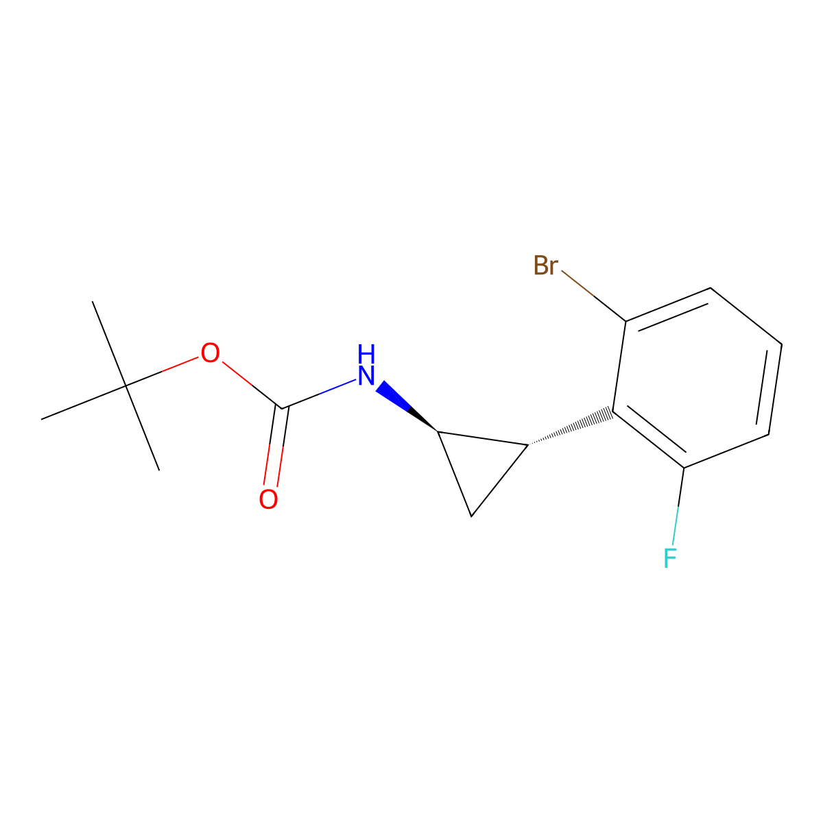 rac-tert-butyl N-[(1R,2S)-2-(2-bromo-6-fluorophenyl)cyclopropyl]carbamate molecular structure, CAS 2679943-06-5