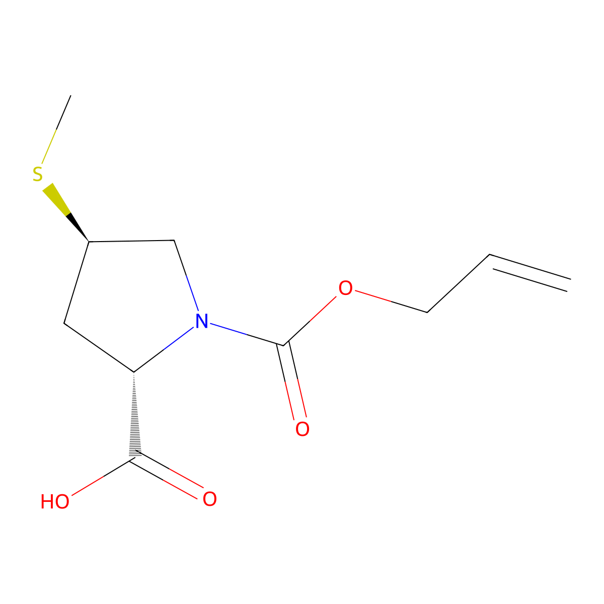 (2S,4R)-4-(methylsulfanyl)-1-[(prop-2-en-1-yloxy)carbonyl]pyrrolidine-2-carboxylic acid molecular structure, CAS 2679943-09-8