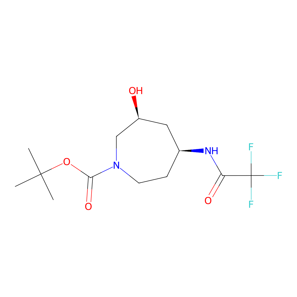 rac-tert-butyl (3R,5R)-3-hydroxy-5-(2,2,2-trifluoroacetamido)azepane-1-carboxylate molecular structure, CAS 2679943-13-4