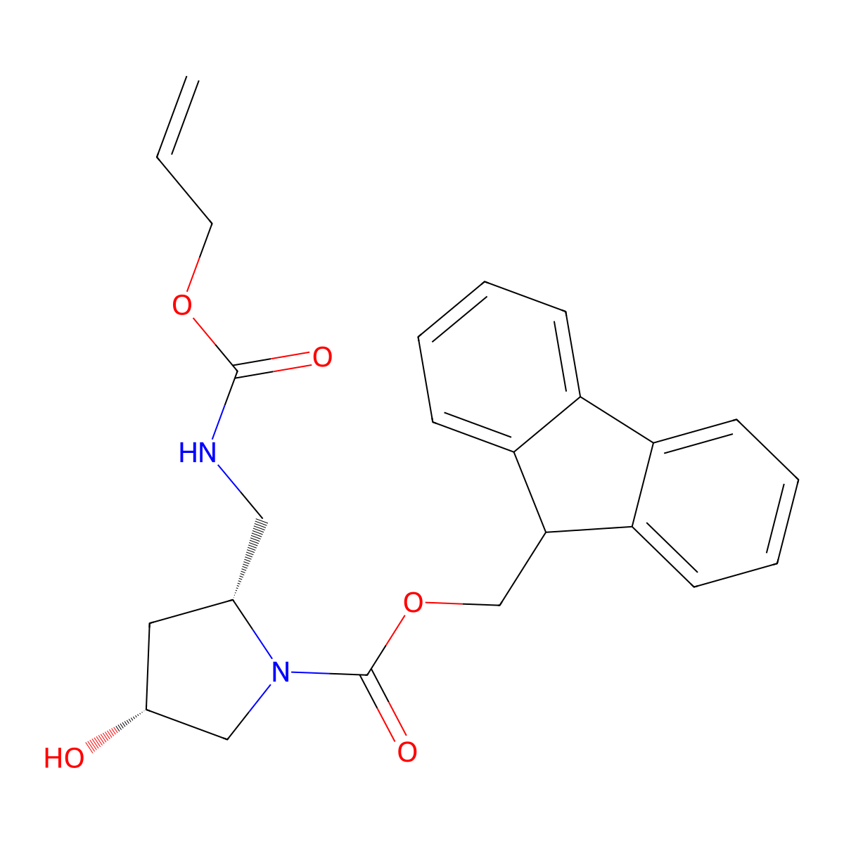 (9H-fluoren-9-yl)methyl (2R,4R)-4-hydroxy-2-({[(prop-2-en-1-yloxy)carbonyl]amino}methyl)pyrrolidine-1-carboxylate molecular structure, CAS 2679943-21-4
