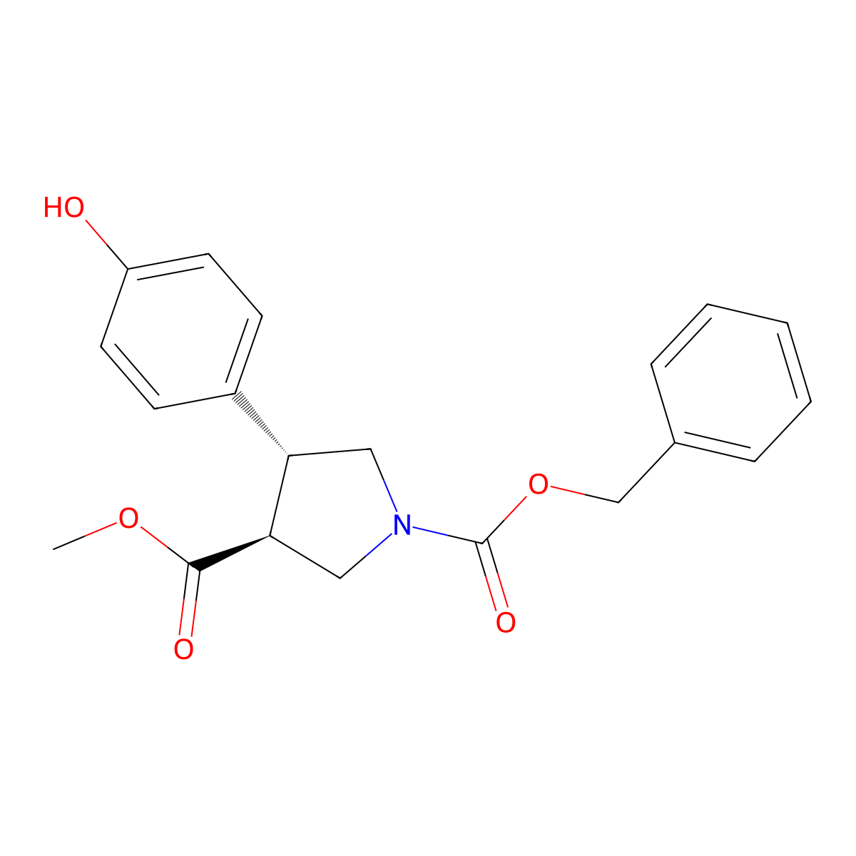 rac-1-benzyl 3-methyl (3R,4S)-4-(4-hydroxyphenyl)pyrrolidine-1,3-dicarboxylate molecular structure, CAS 2679943-30-5