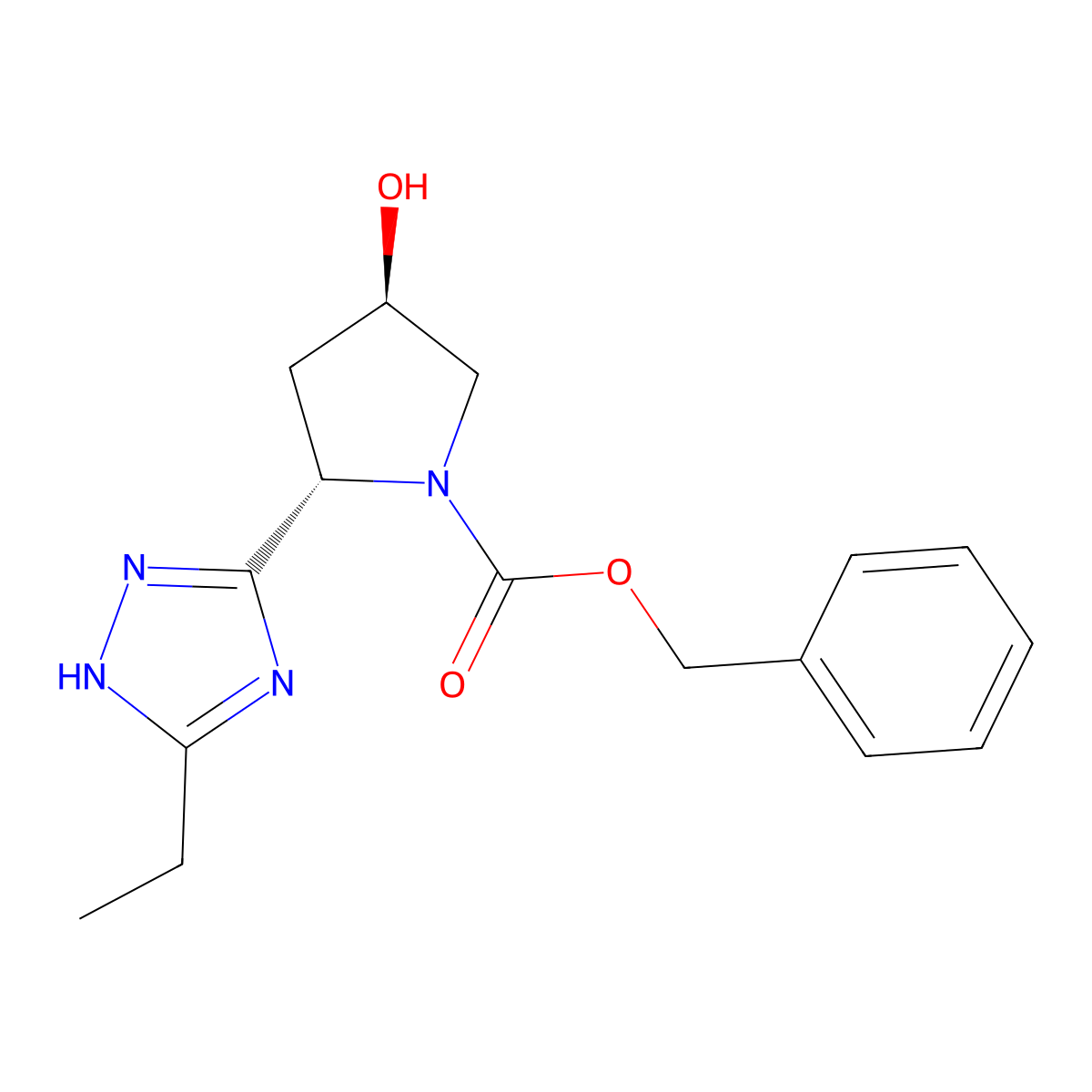 benzyl (2S,4R)-2-(5-ethyl-1H-1,2,4-triazol-3-yl)-4-hydroxypyrrolidine-1-carboxylate molecular structure, CAS 2679943-38-3