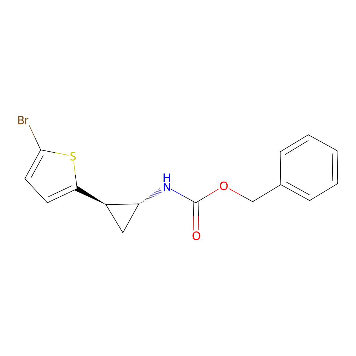 rac-benzyl N-[(1R,2R)-2-(5-bromothiophen-2-yl)cyclopropyl]carbamate molecular structure, CAS 2679943-55-4
