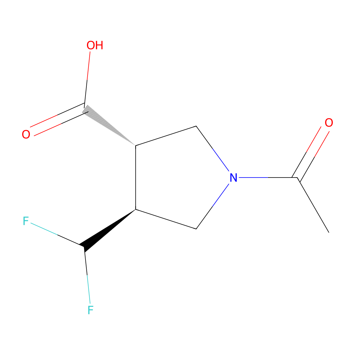 rac-(3R,4R)-1-acetyl-4-(difluoromethyl)pyrrolidine-3-carboxylic acid molecular structure, CAS 2679943-66-7