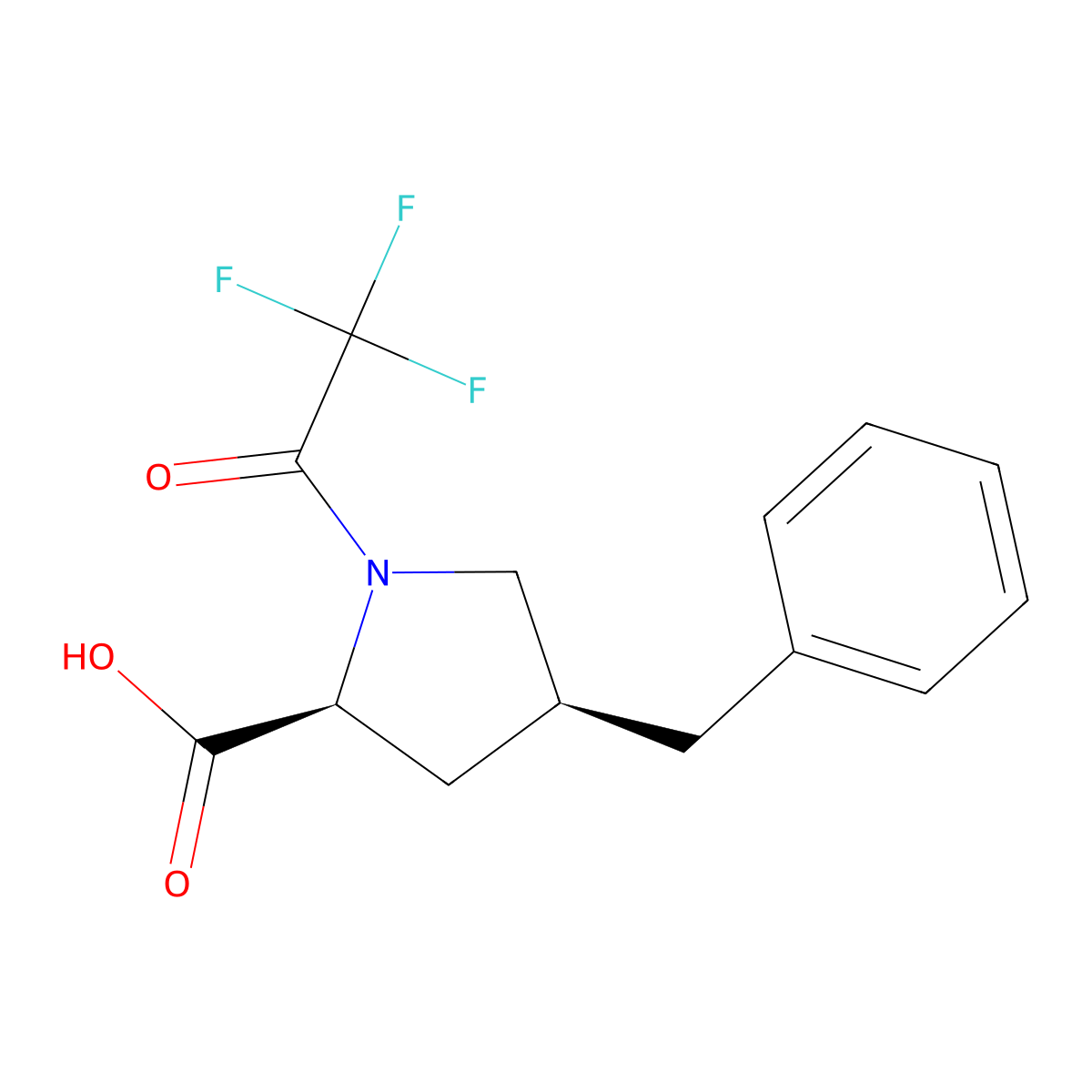 rac-(2R,4R)-4-benzyl-1-(2,2,2-trifluoroacetyl)pyrrolidine-2-carboxylic acid molecular structure, CAS 2679943-67-8