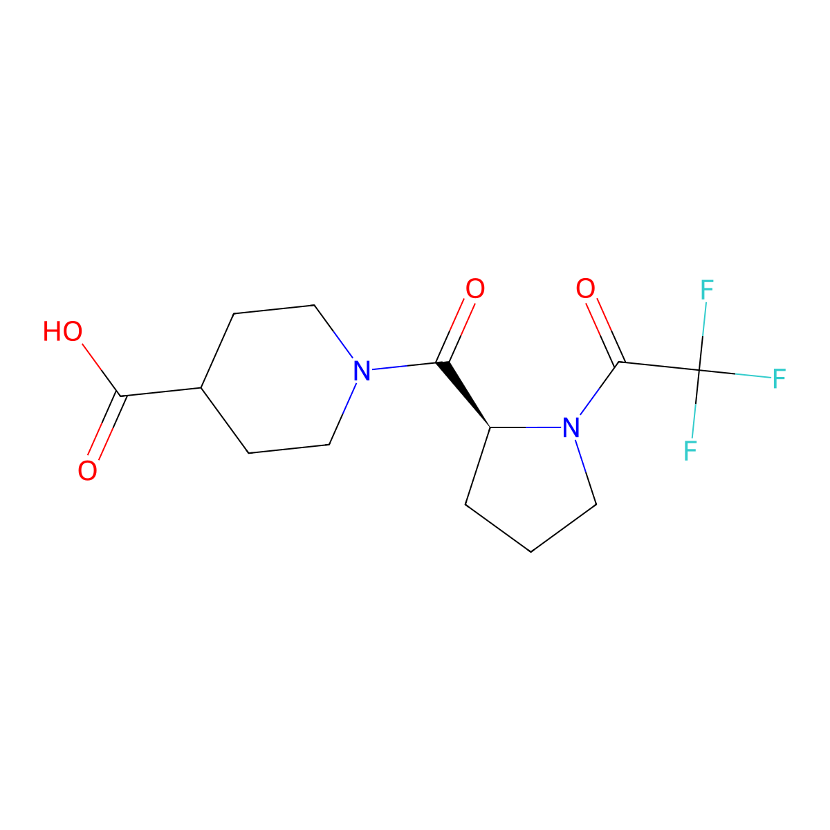 1-[(2S)-1-(2,2,2-trifluoroacetyl)pyrrolidine-2-carbonyl]piperidine-4-carboxylic acid molecular structure, CAS 2679947-57-8