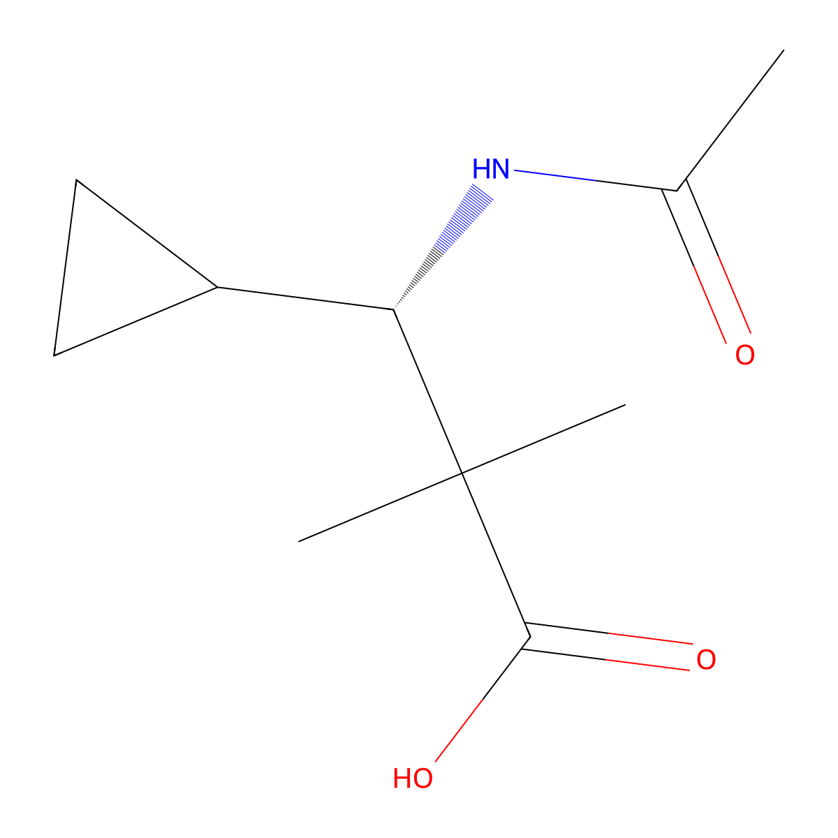 (3S)-3-cyclopropyl-3-acetamido-2,2-dimethylpropanoic acid molecular structure, CAS 2679947-91-0