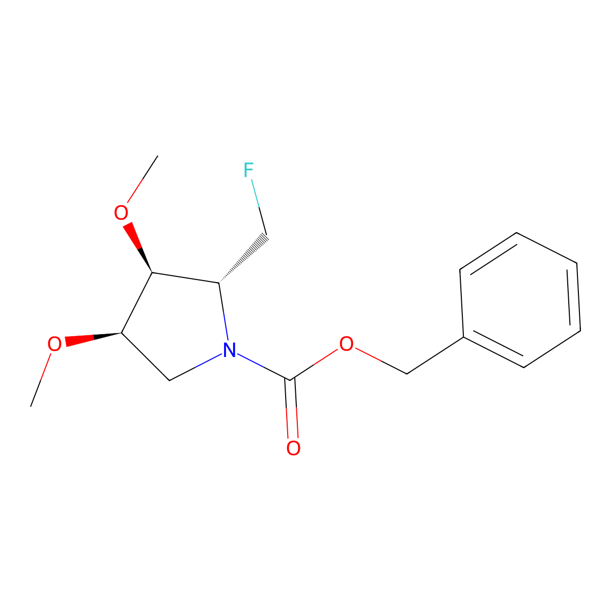 rac-benzyl (2R,3S,4R)-2-(fluoromethyl)-3,4-dimethoxypyrrolidine-1-carboxylate molecular structure, CAS 2679948-14-0
