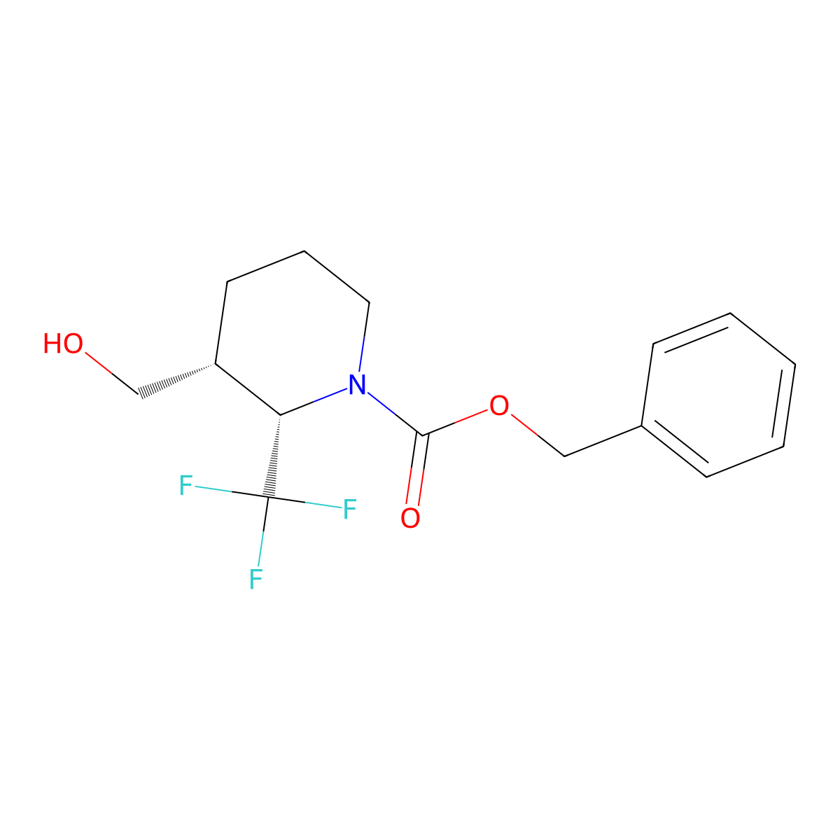 rac-benzyl (2R,3S)-3-(hydroxymethyl)-2-(trifluoromethyl)piperidine-1-carboxylate molecular structure, CAS 2679948-20-8