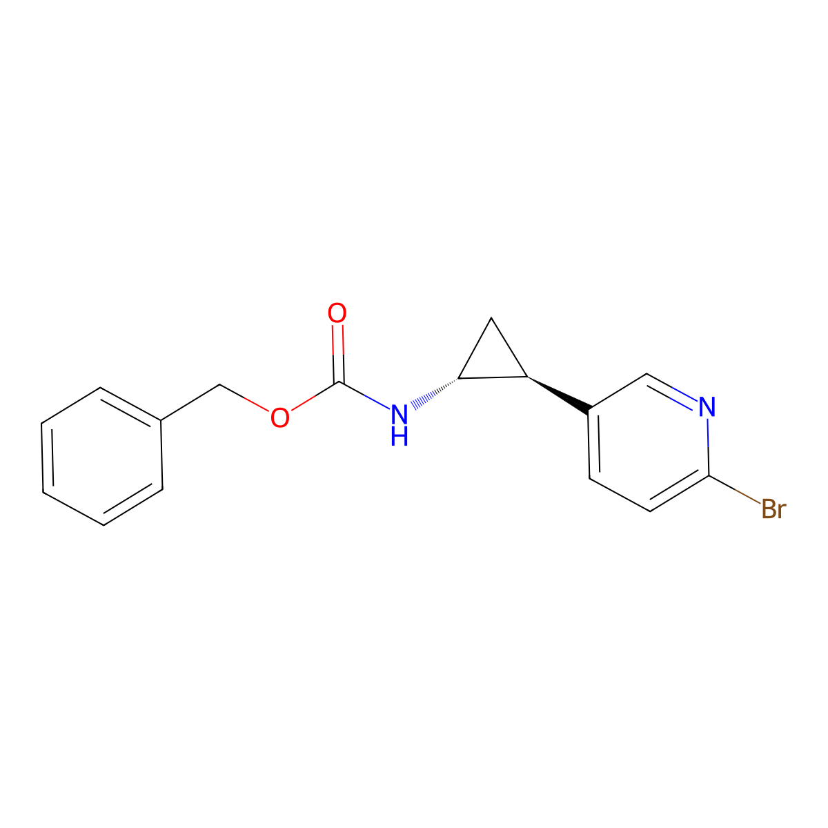 rac-benzyl N-[(1R,2S)-2-(6-bromopyridin-3-yl)cyclopropyl]carbamate molecular structure, CAS 2679948-27-5