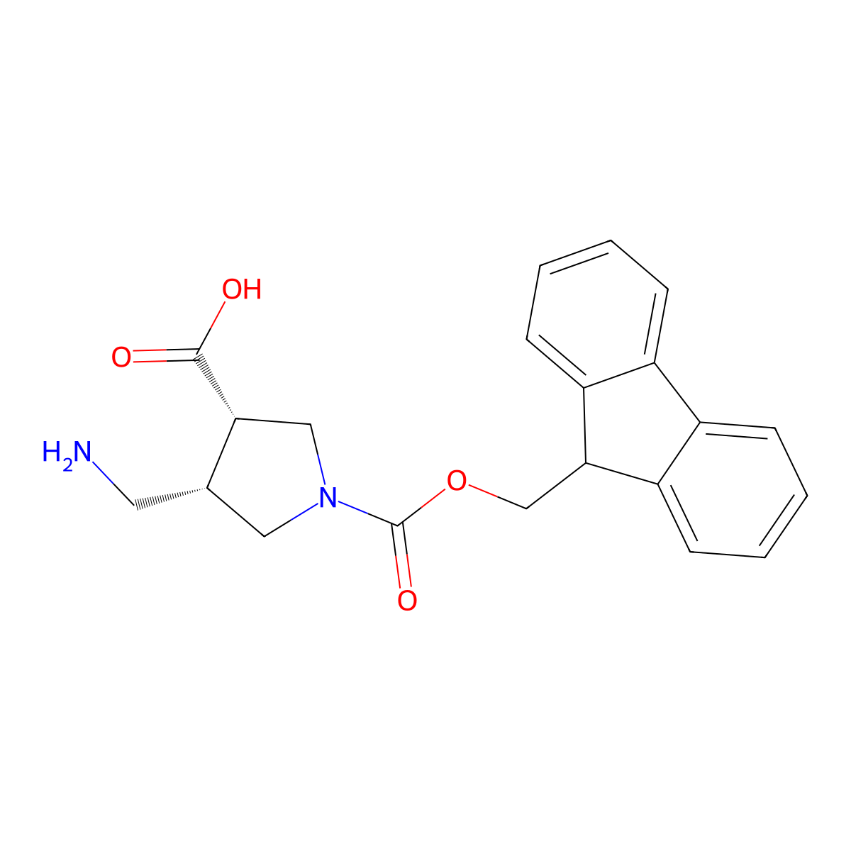 rac-(3R,4R)-4-(aminomethyl)-1-{[(9H-fluoren-9-yl)methoxy]carbonyl}pyrrolidine-3-carboxylic acid molecular structure, CAS 2679948-32-2