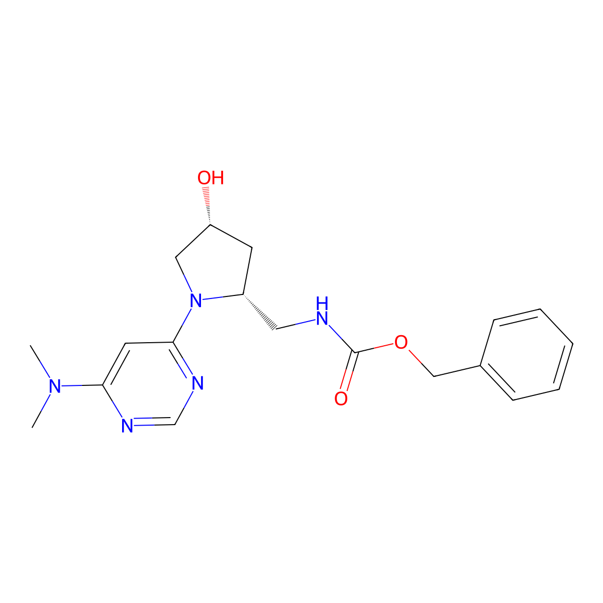 benzyl N-{[(2R,4R)-1-[6-(dimethylamino)pyrimidin-4-yl]-4-hydroxypyrrolidin-2-yl]methyl}carbamate molecular structure, CAS 2679948-36-6