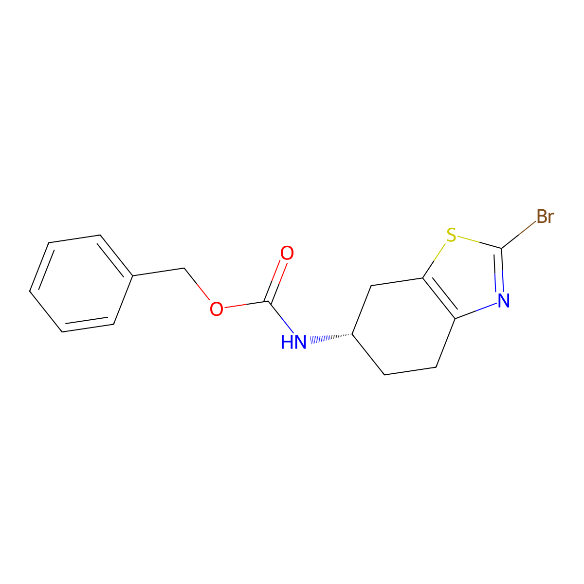 benzyl N-[(6S)-2-bromo-4,5,6,7-tetrahydro-1,3-benzothiazol-6-yl]carbamate molecular structure, CAS 2679948-40-2