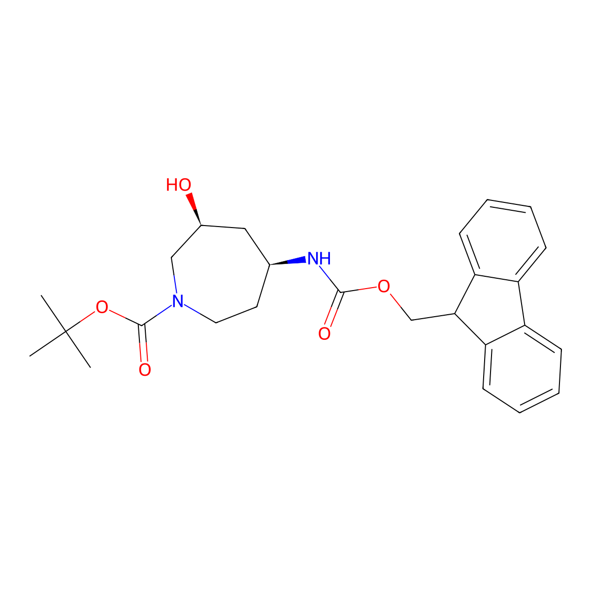 rac-tert-butyl (3R,5R)-5-({[(9H-fluoren-9-yl)methoxy]carbonyl}amino)-3-hydroxyazepane-1-carboxylate molecular structure, CAS 2679948-42-4