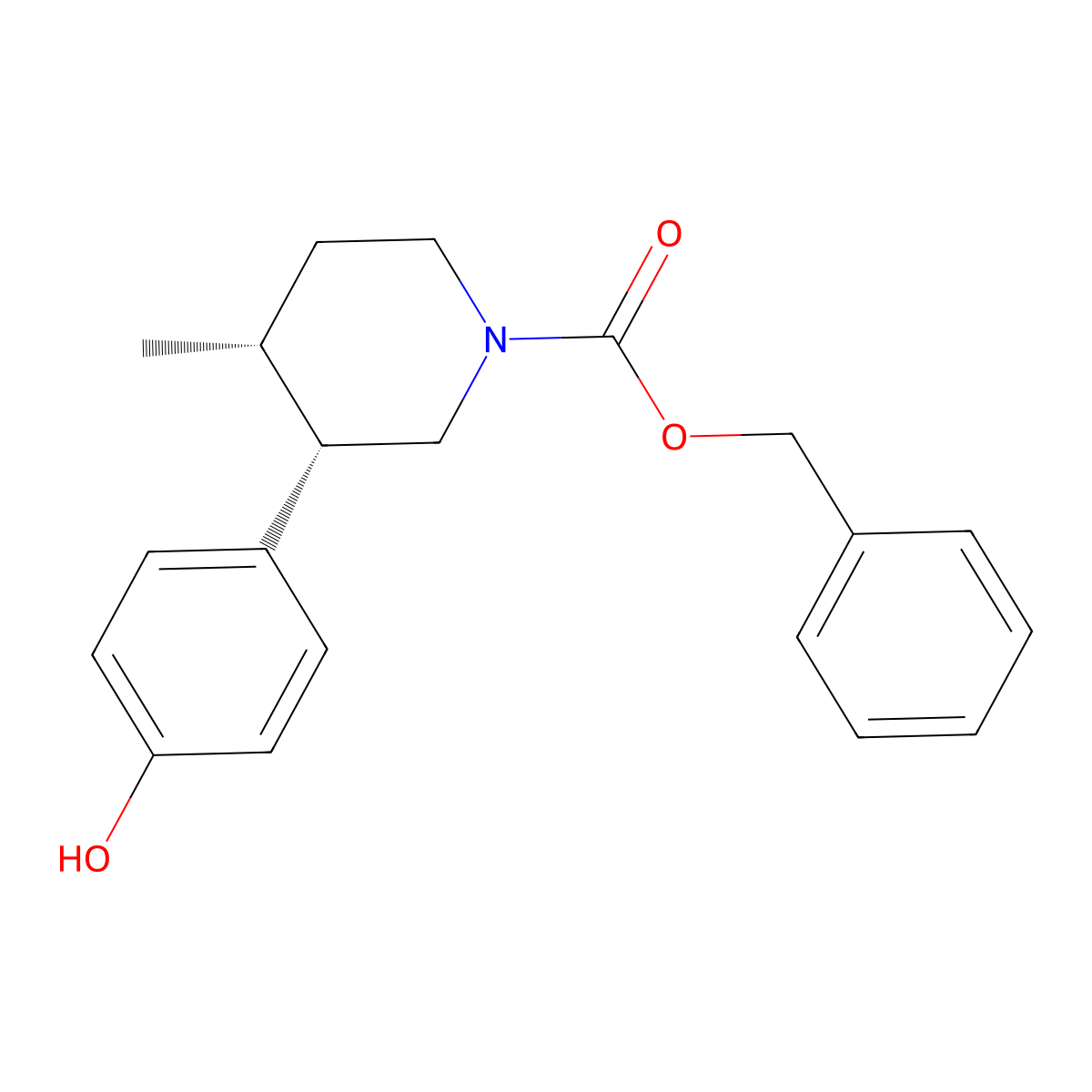 rac-benzyl (3R,4S)-3-(4-hydroxyphenyl)-4-methylpiperidine-1-carboxylate molecular structure, CAS 2679948-46-8