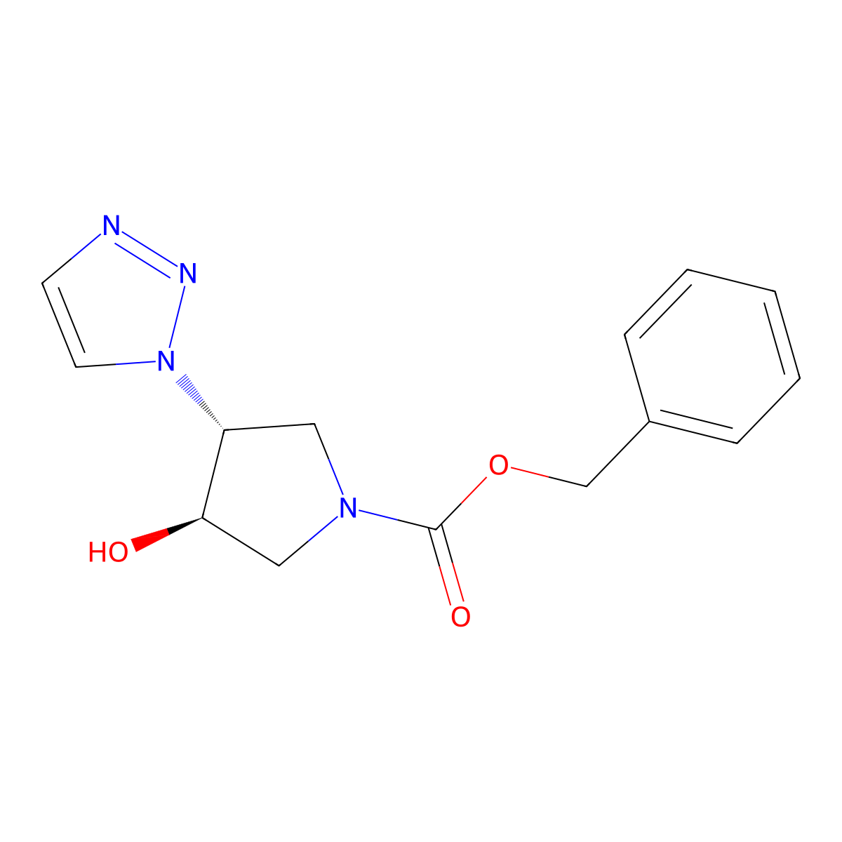 rac-benzyl (3R,4R)-3-hydroxy-4-(1H-1,2,3-triazol-1-yl)pyrrolidine-1-carboxylate molecular structure, CAS 2679948-57-1