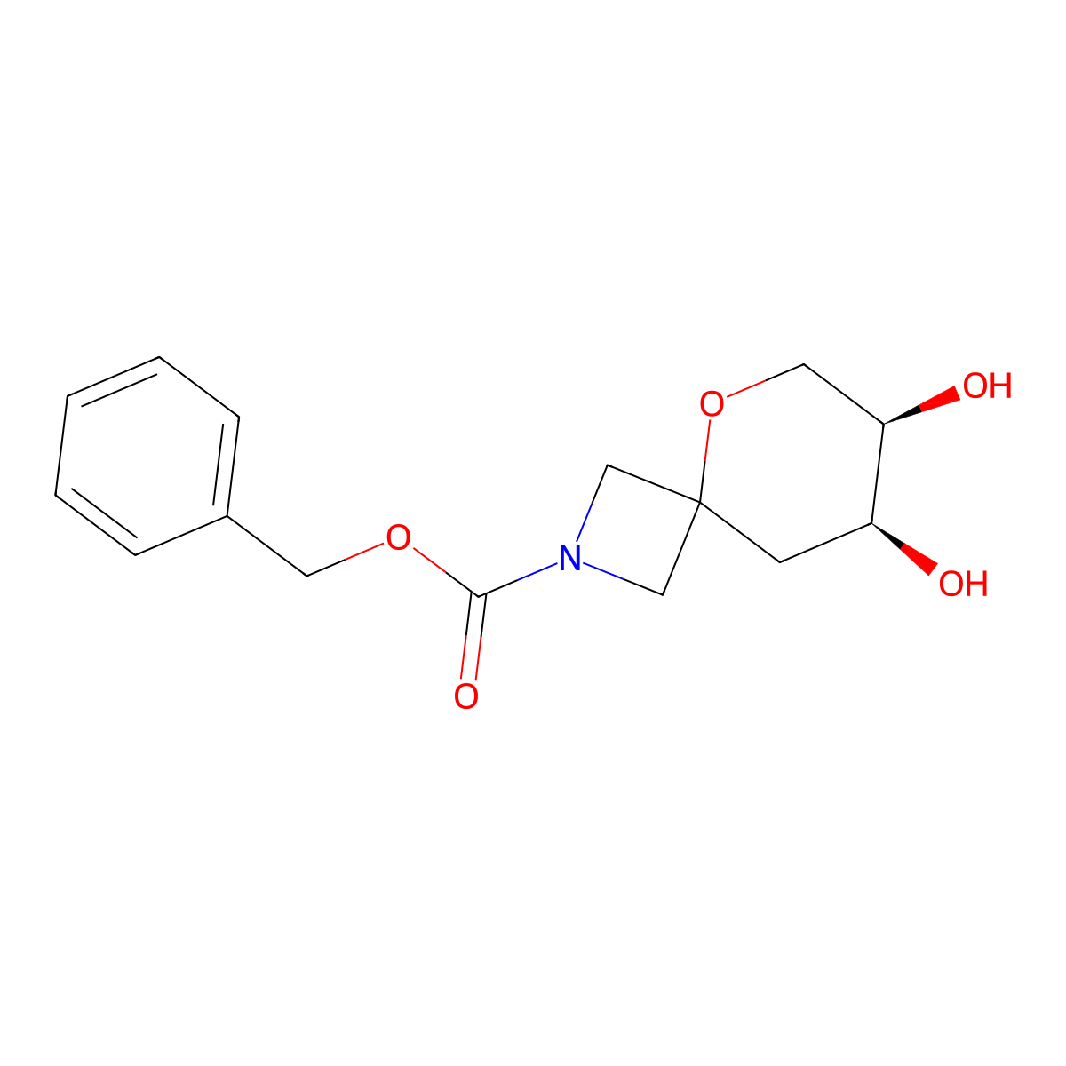 rac-benzyl (7R,8S)-7,8-dihydroxy-5-oxa-2-azaspiro[3.5]nonane-2-carboxylate molecular structure, CAS 2679948-59-3