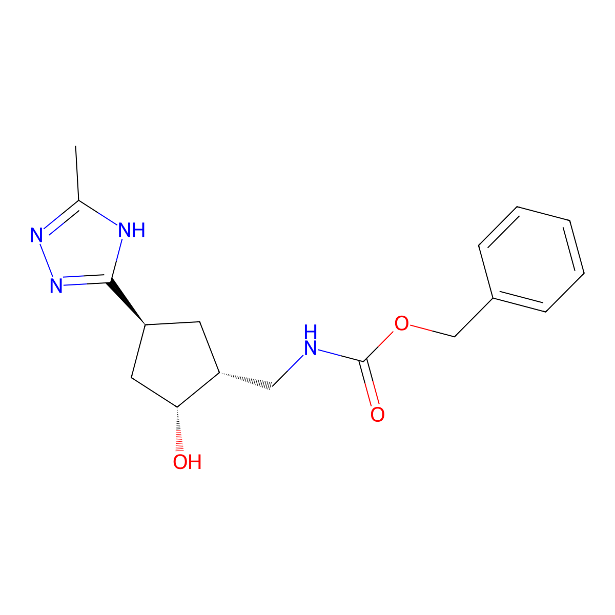 rac-benzyl N-{[(1R,2R,4S)-2-hydroxy-4-(5-methyl-4H-1,2,4-triazol-3-yl)cyclopentyl]methyl}carbamate molecular structure, CAS 2679948-79-7