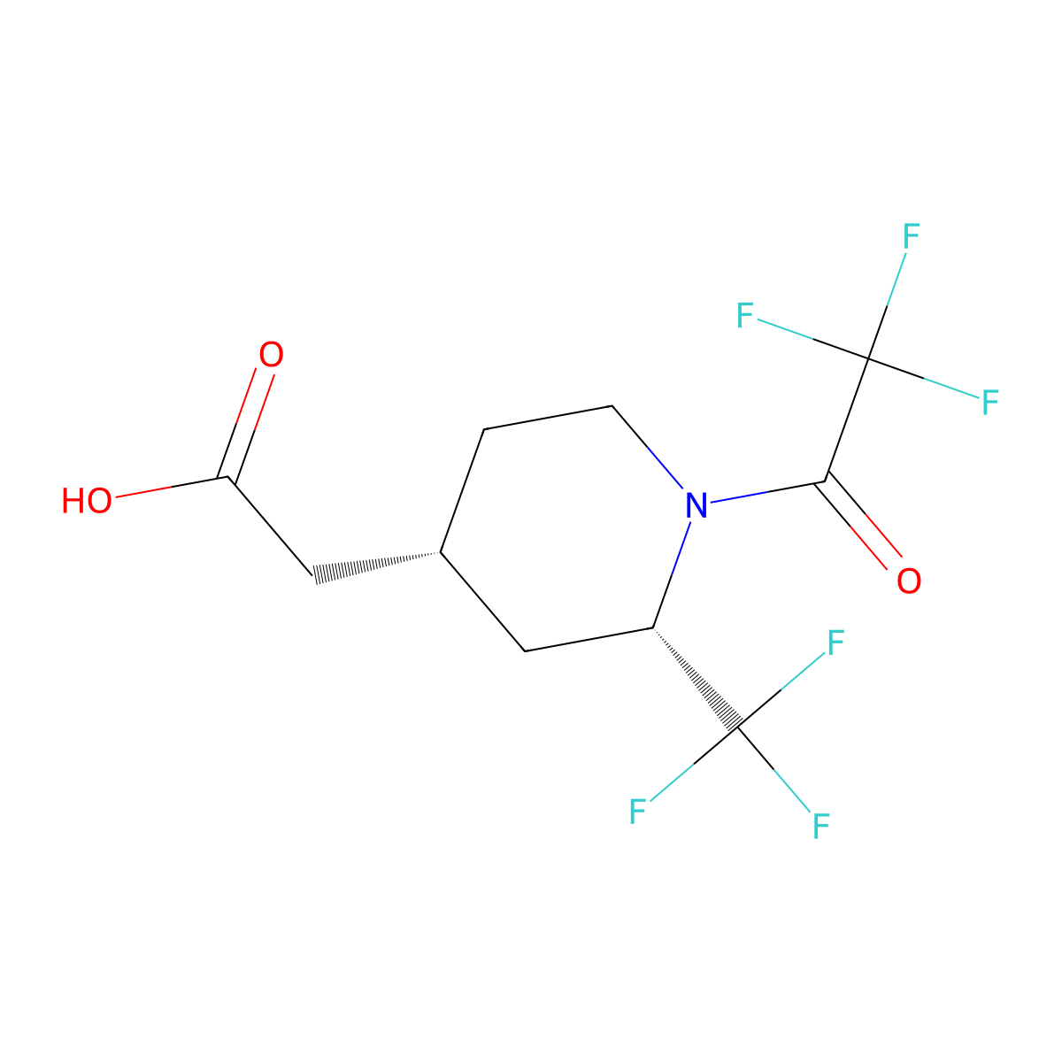 rac-2-[(2R,4S)-1-(2,2,2-trifluoroacetyl)-2-(trifluoromethyl)piperidin-4-yl]acetic acid molecular structure, CAS 2679948-84-4