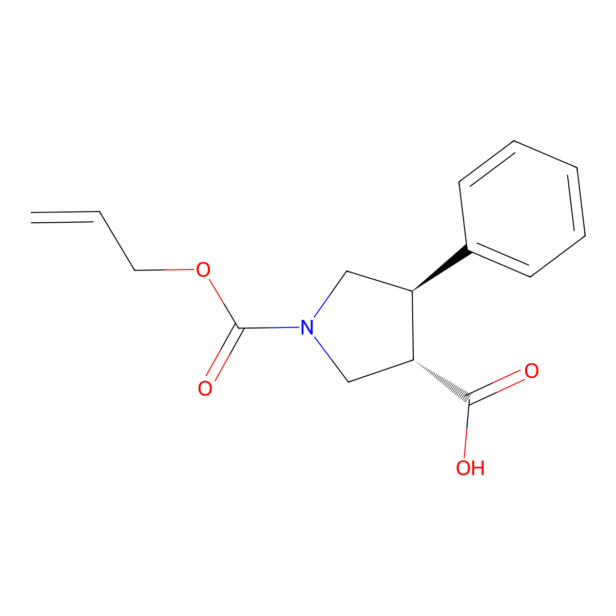 (3S,4R)-4-phenyl-1-[(prop-2-en-1-yloxy)carbonyl]pyrrolidine-3-carboxylic acid molecular structure, CAS 2679948-99-1