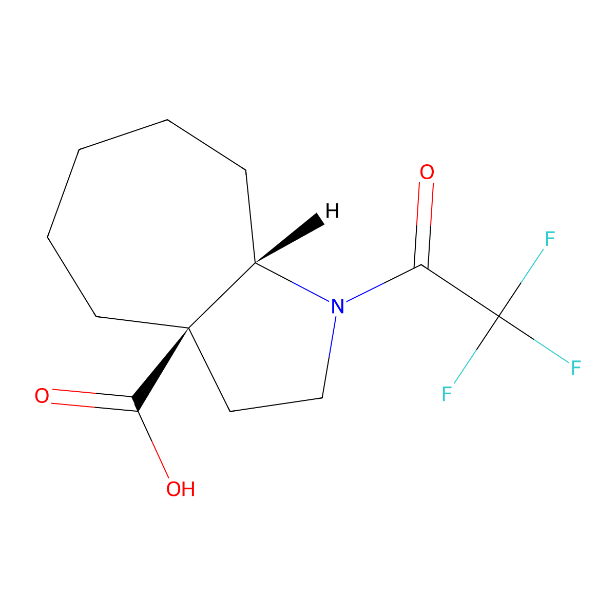 rac-(3aR,8aS)-1-(2,2,2-trifluoroacetyl)-decahydrocyclohepta[b]pyrrole-3a-carboxylic acid molecular structure, CAS 2679949-06-3