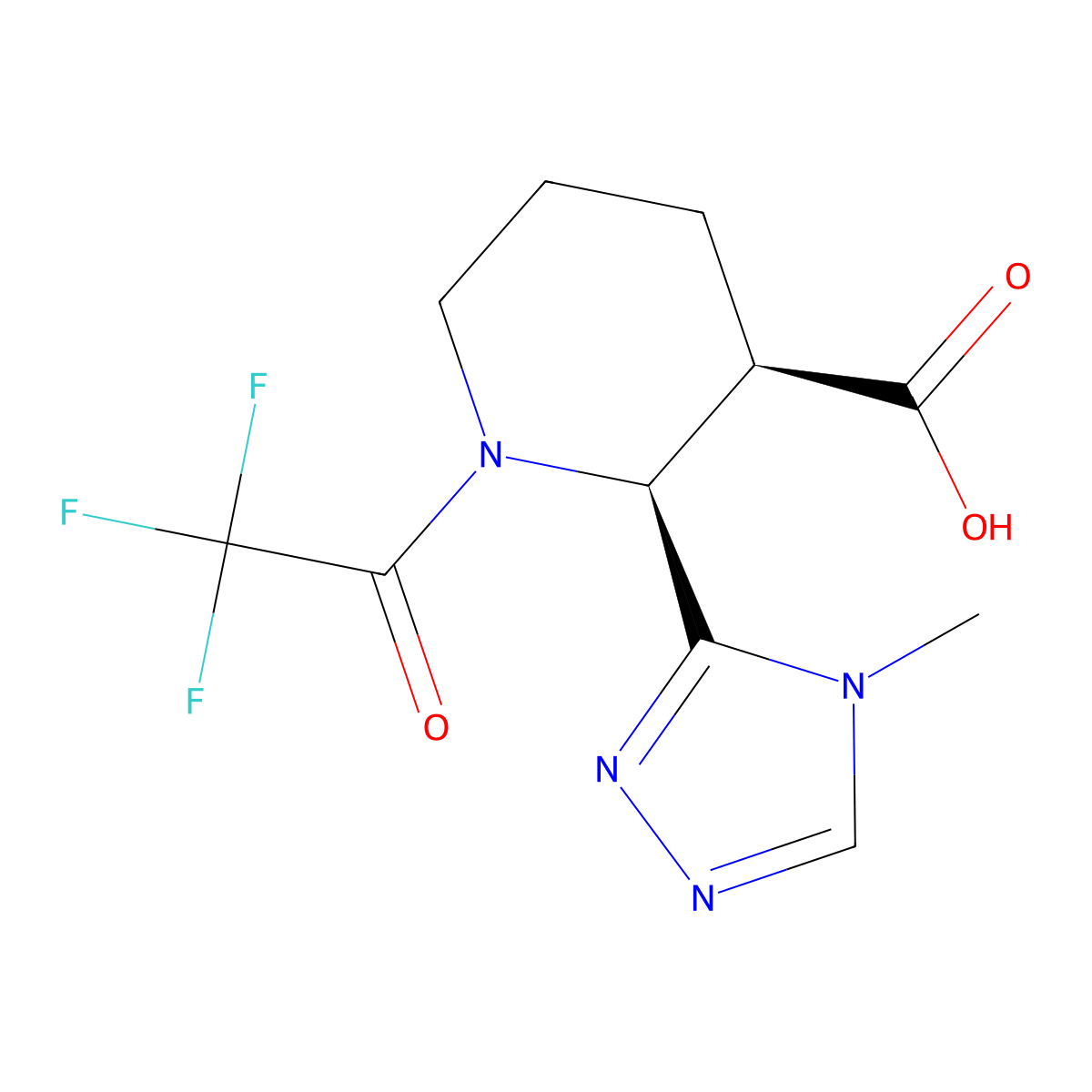 rac-(2R,3S)-2-(4-methyl-4H-1,2,4-triazol-3-yl)-1-(2,2,2-trifluoroacetyl)piperidine-3-carboxylic acid molecular structure, CAS 2679949-16-5