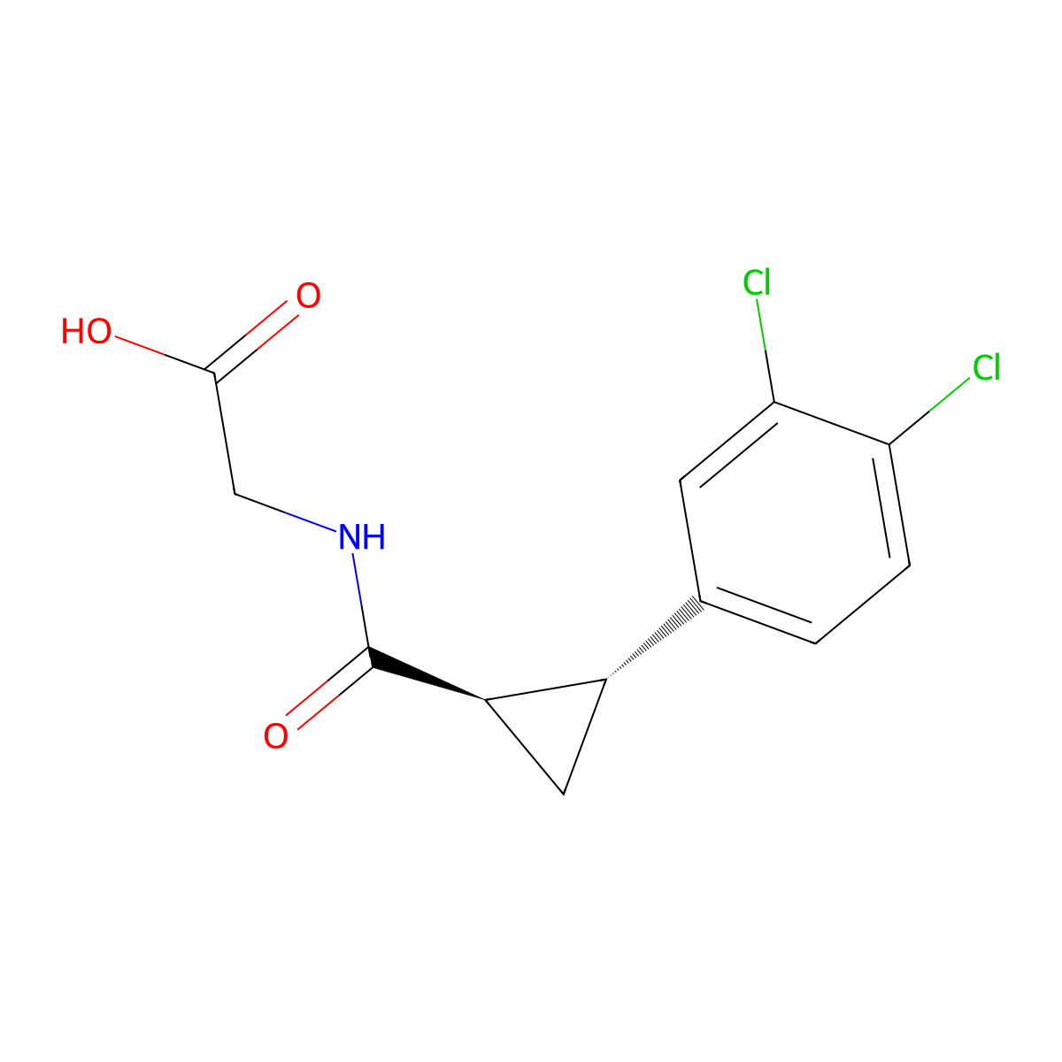 rac-2-{[(1R,2R)-2-(3,4-dichlorophenyl)cyclopropyl]formamido}acetic acid, trans molecular structure, CAS 2679949-29-0