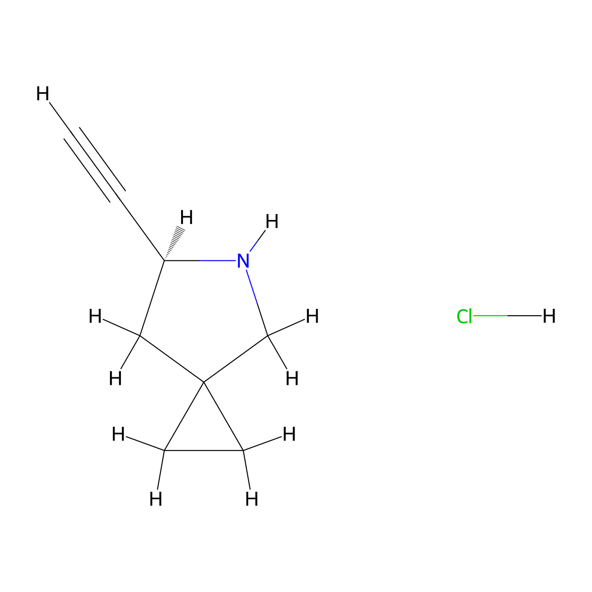 (6S)-6-ethynyl-5-azaspiro(2.4)heptane hydrochloride molecular structure, CAS 2679949-34-7