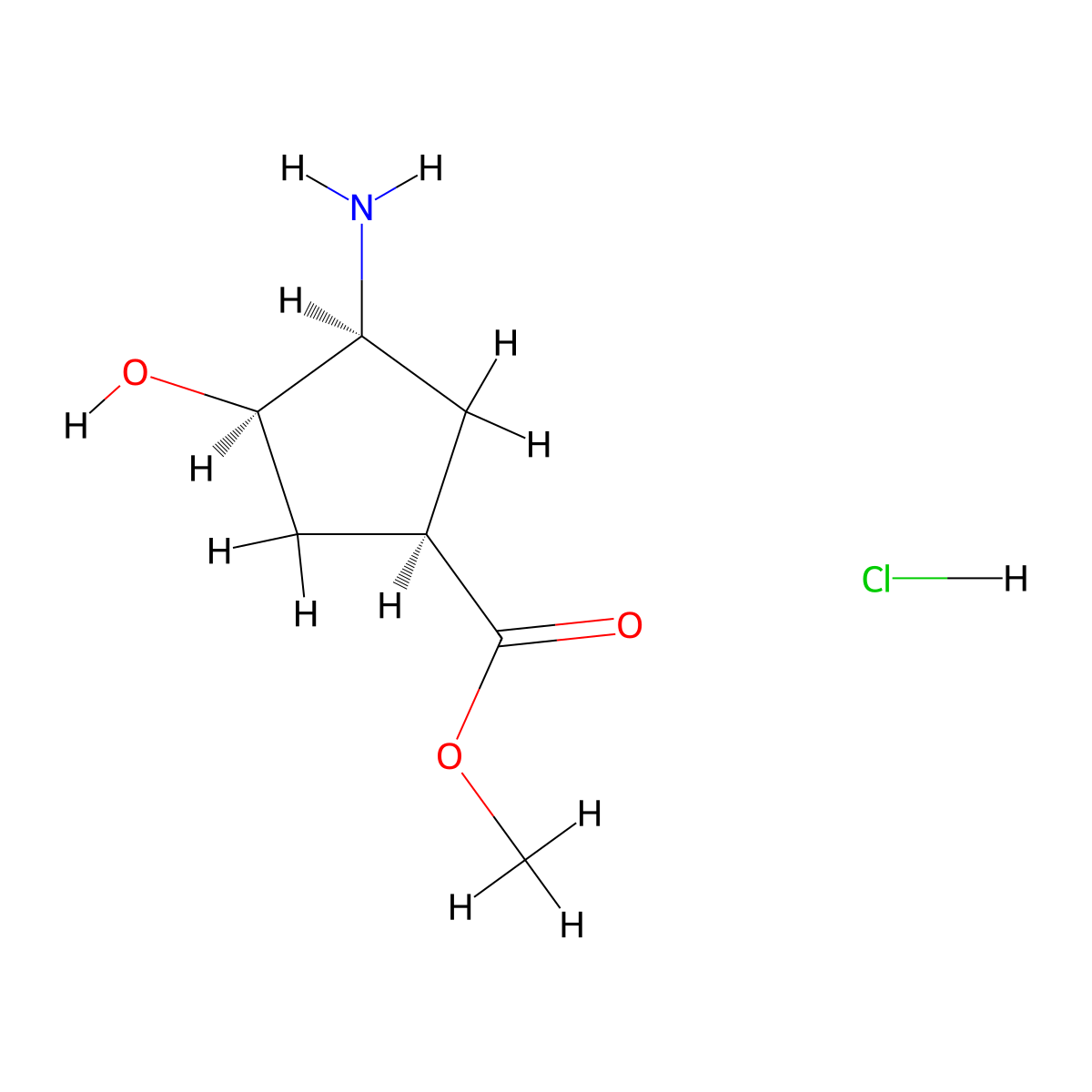methyl (1R,3S,4R)-3-amino-4-hydroxycyclopentane-1-carboxylate hydrochloride molecular structure, CAS 2679949-74-5