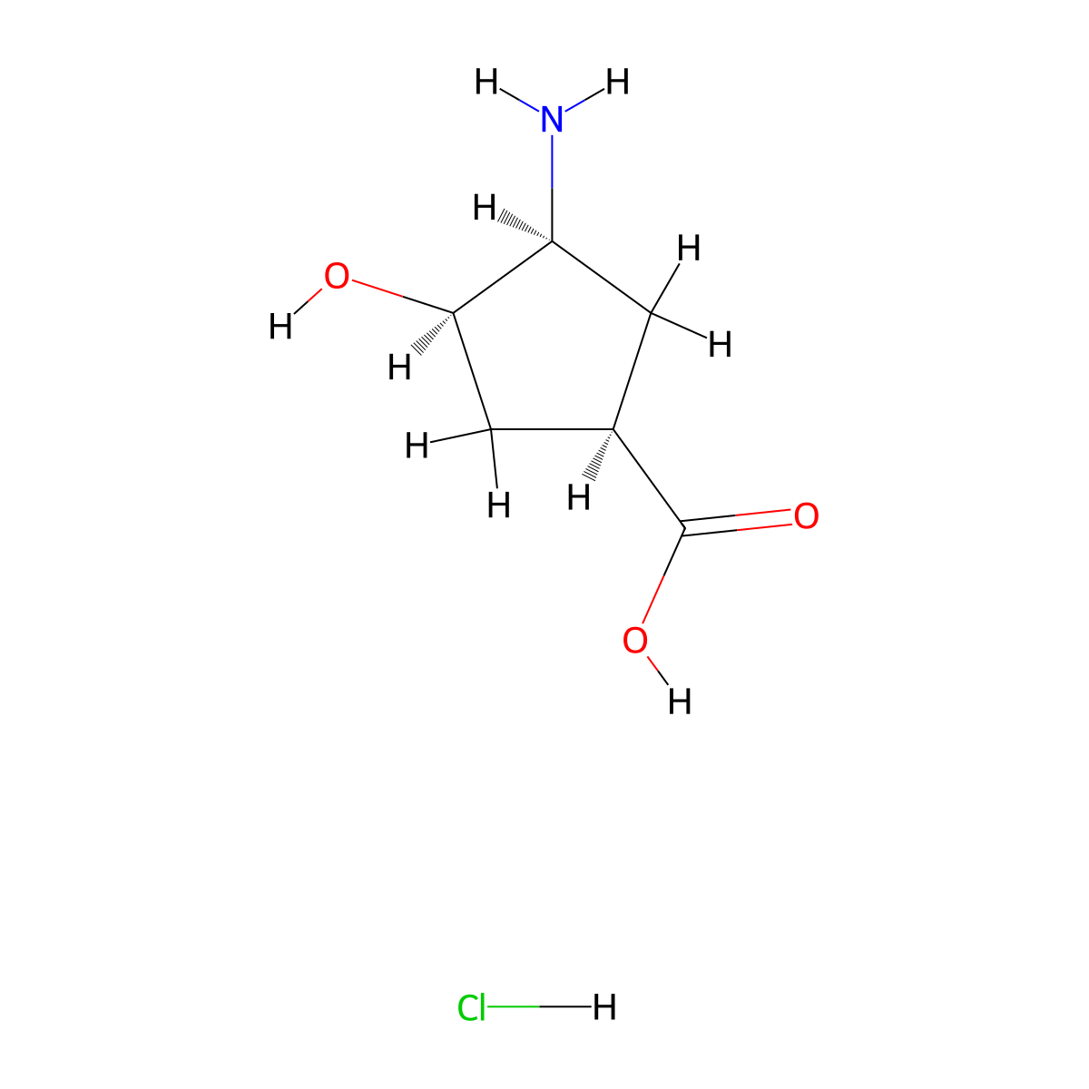 (1R,3S,4R)-3-amino-4-hydroxycyclopentane-1-carboxylic acid hydrochloride molecular structure, CAS 2679949-78-9