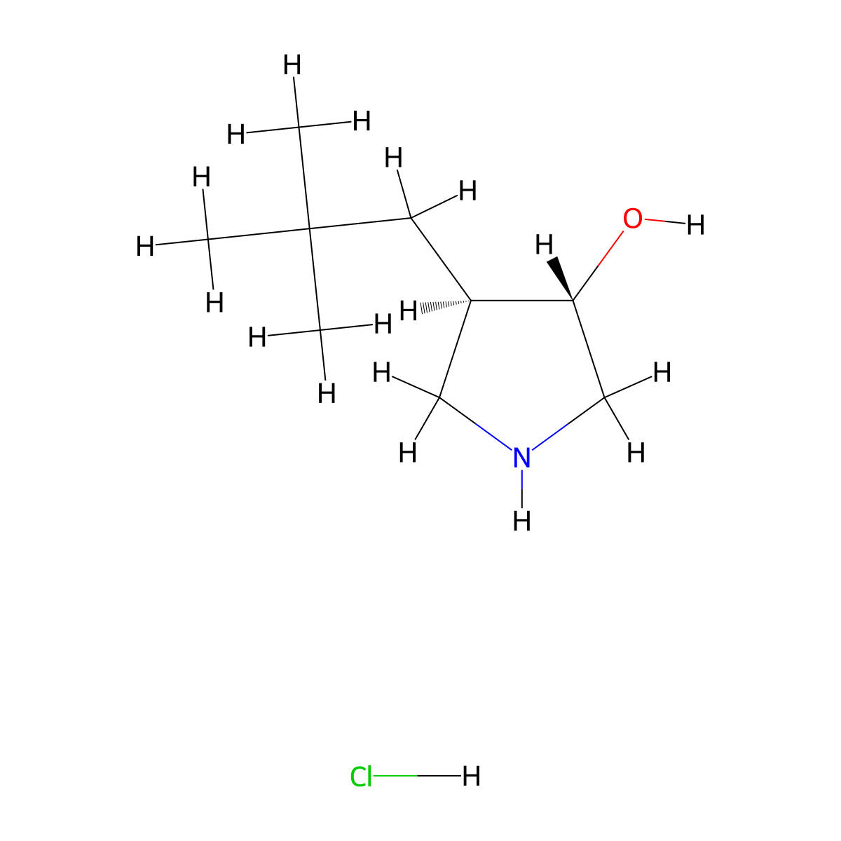 rac-(3R,4S)-4-(2,2-dimethylpropyl)pyrrolidin-3-ol hydrochloride, trans molecular structure, CAS 2679949-97-2