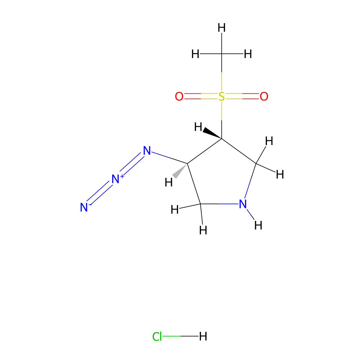 rac-(3R,4R)-3-azido-4-methanesulfonylpyrrolidine hydrochloride, trans molecular structure, CAS 2679950-11-7