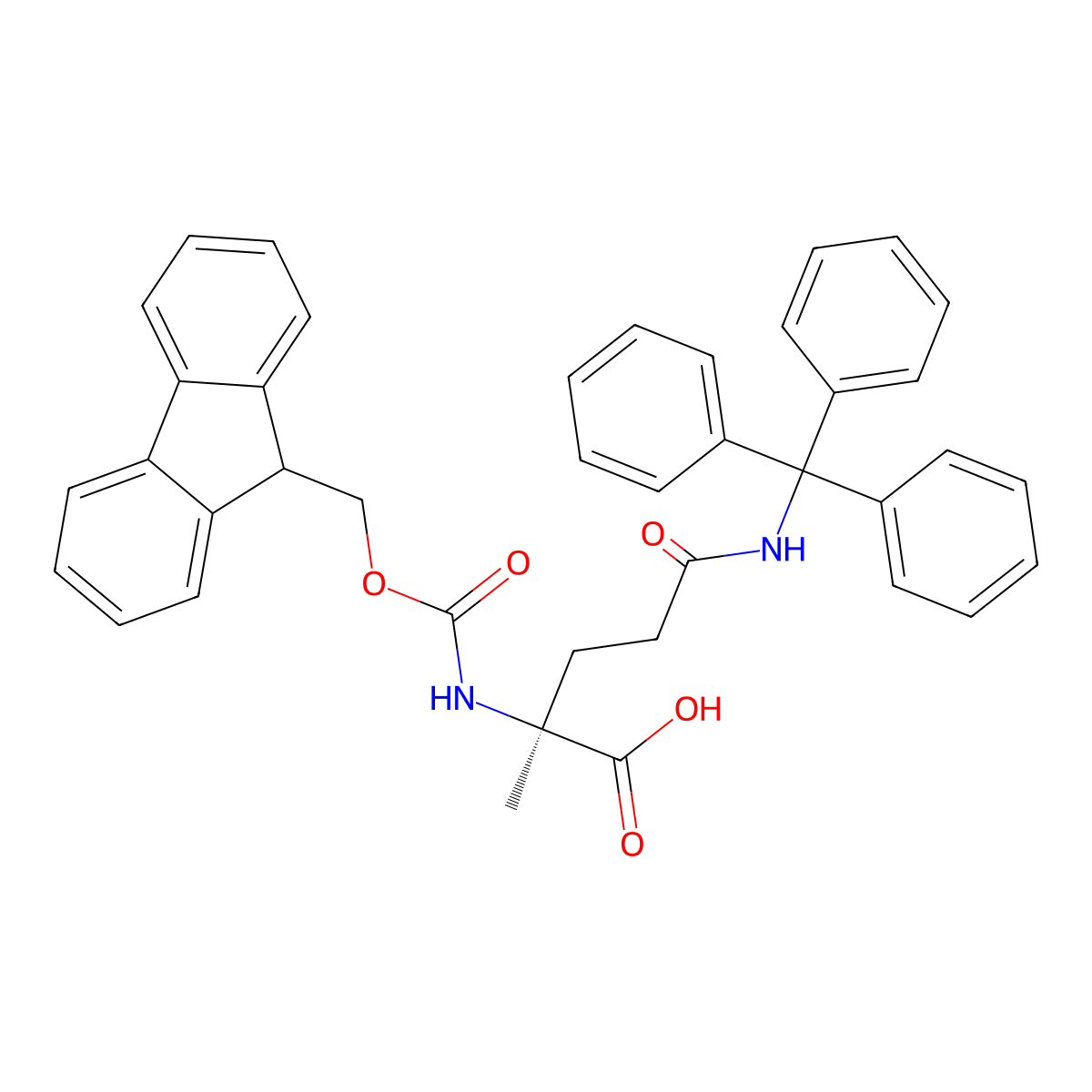 (S)-2-((((9H-Fluoren-9-YL)methoxy)carbonyl)amino)-2-methyl-5-oxo-5-(tritylamino)pentanoic acid molecular structure, CAS 2679950-52-6
