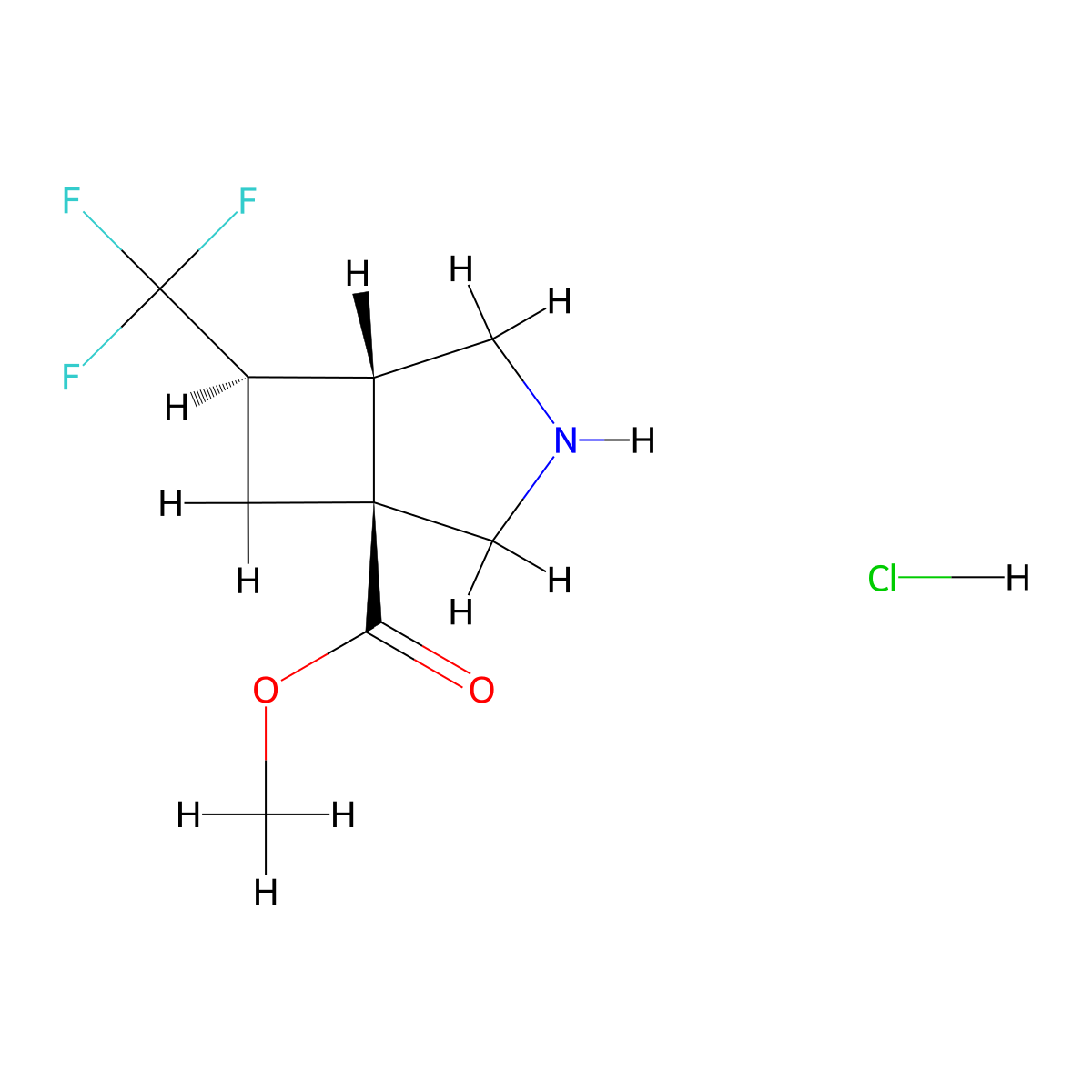 methyl (1S,5S,6R)-6-(trifluoromethyl)-3-azabicyclo[3.2.0]heptane-1-carboxylate;hydrochloride molecular structure, CAS 2679950-71-9