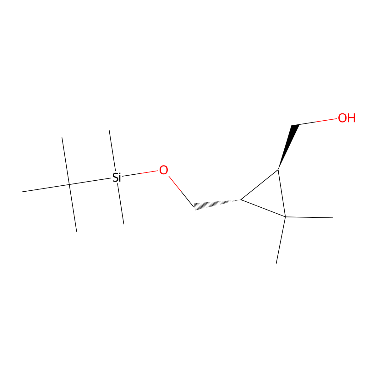 rac-[(1R,3R)-3-{[(tert-butyldimethylsilyl)oxy]methyl}-2,2-dimethylcyclopropyl]methanol, trans molecular structure, CAS 2679950-96-8