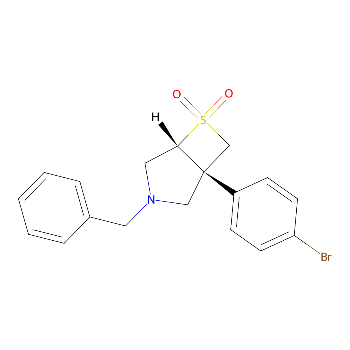 rac-(1R,5S)-3-benzyl-1-(4-bromophenyl)-6lambda6-thia-3-azabicyclo[3.2.0]heptane-6,6-dione, cis molecular structure, CAS 2679951-20-1