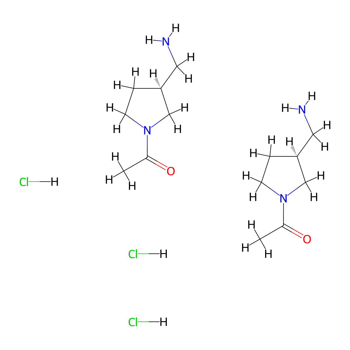 bis(1-[(3S)-3-(aminomethyl)pyrrolidin-1-yl]ethan-1-one) trihydrochloride molecular structure, CAS 2679951-32-5