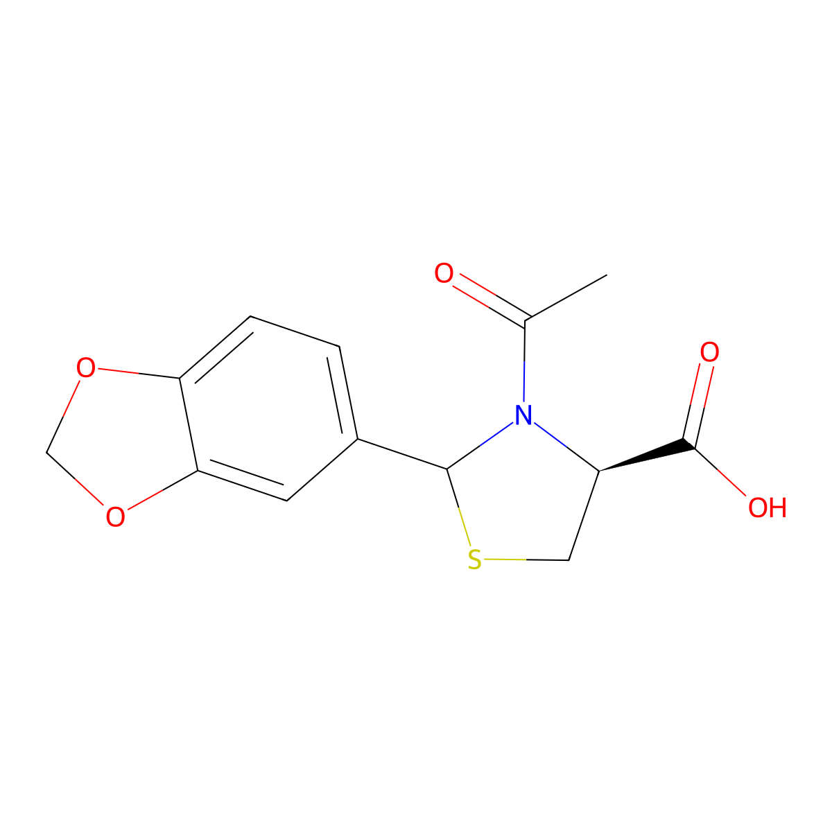 (4S)-3-acetyl-2-(1,3-dioxaindan-5-yl)-1,3-thiazolidine-4-carboxylic acid molecular structure, CAS 2680520-65-2
