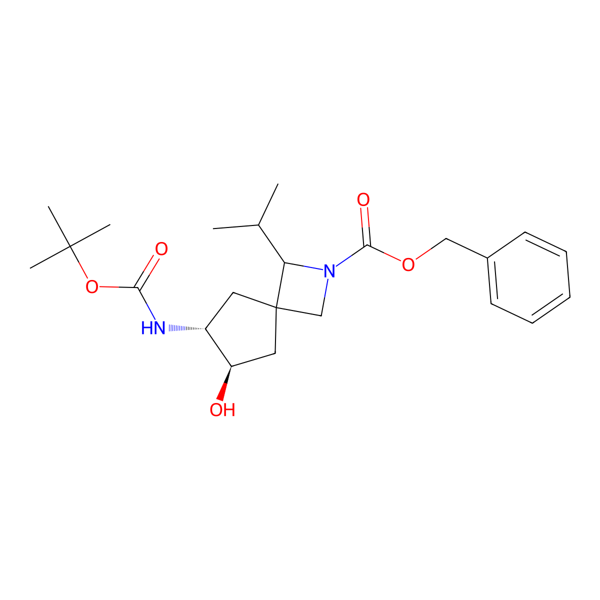 rac-benzyl (6R,7R)-6-{[(tert-butoxy)carbonyl]amino}-7-hydroxy-1-(propan-2-yl)-2-azaspiro[3.4]octane-2-carboxylate molecular structure, CAS 2680520-68-5