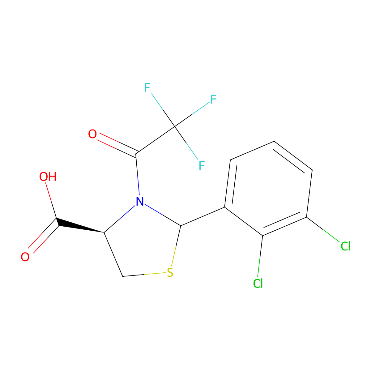 (4R)-2-(2,3-dichlorophenyl)-3-(2,2,2-trifluoroacetyl)-1,3-thiazolidine-4-carboxylic acid molecular structure, CAS 2680520-73-2