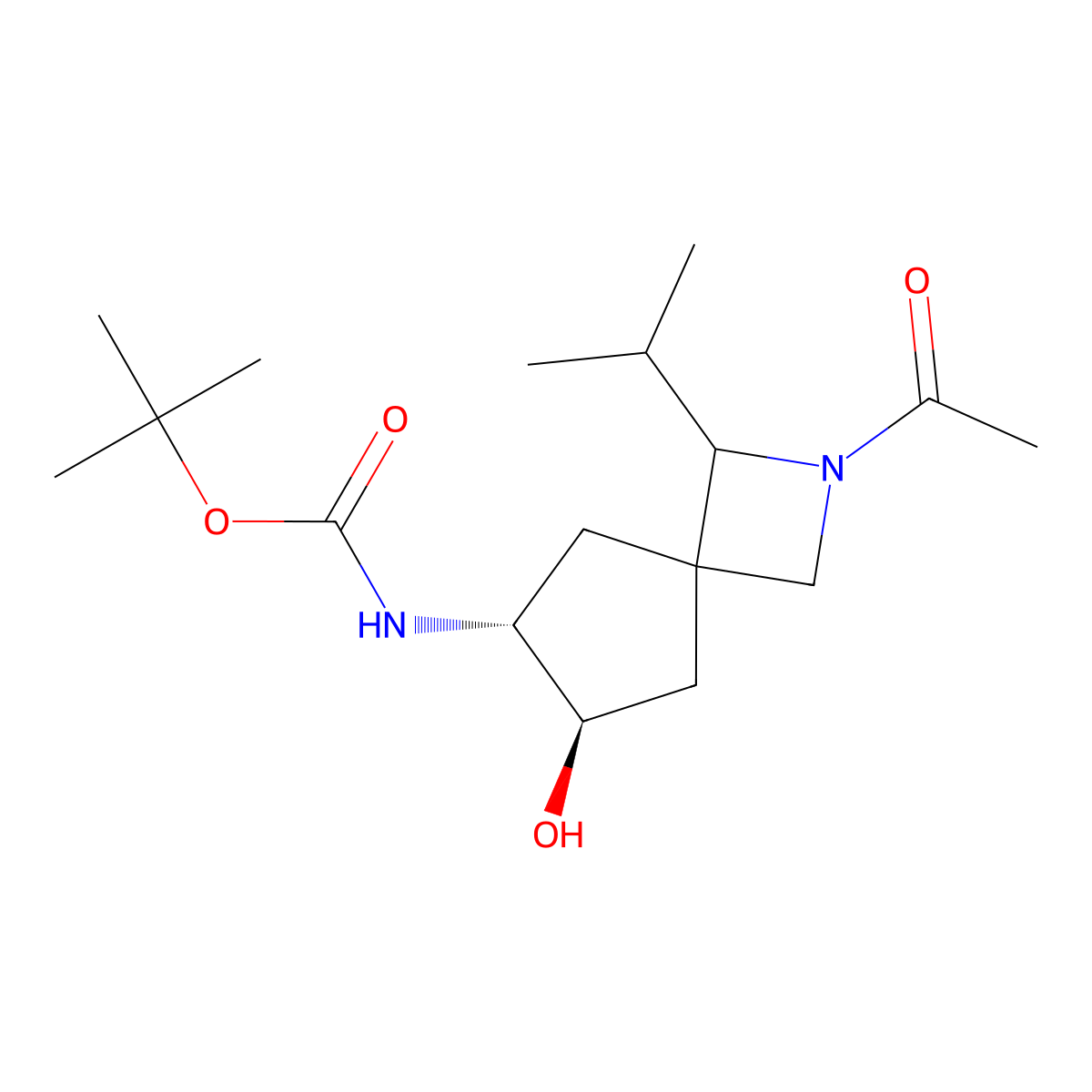 rac-tert-butyl N-[(6R,7R)-2-acetyl-7-hydroxy-1-(propan-2-yl)-2-azaspiro[3.4]octan-6-yl]carbamate molecular structure, CAS 2680520-89-0