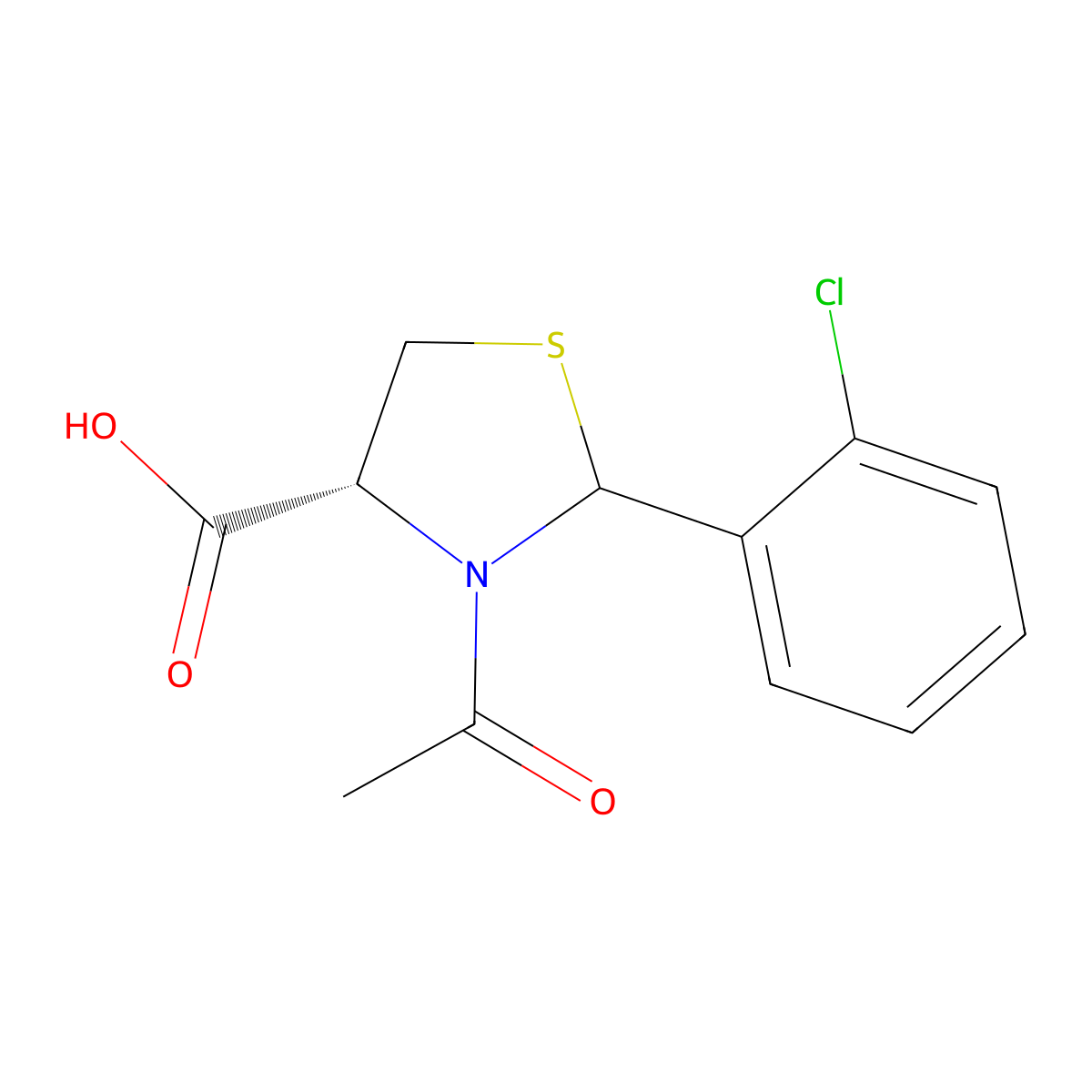 (4R)-3-acetyl-2-(2-chlorophenyl)-1,3-thiazolidine-4-carboxylic acid molecular structure, CAS 2680520-90-3