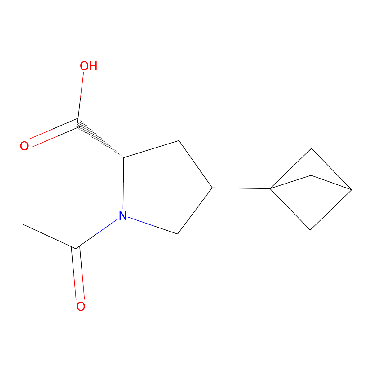 (2S)-1-acetyl-4-{bicyclo[1.1.1]pentan-1-yl}pyrrolidine-2-carboxylic acid molecular structure, CAS 2680520-91-4