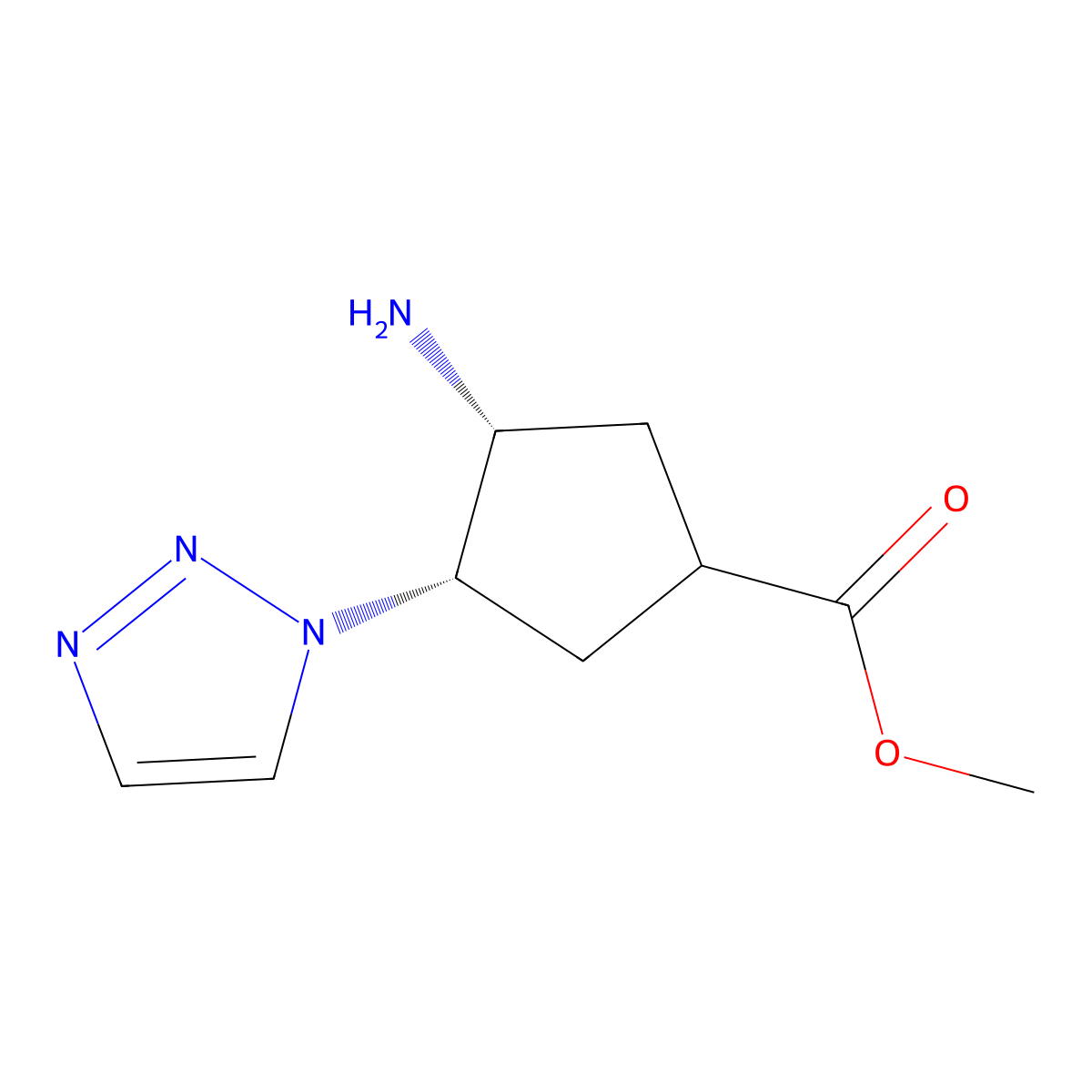 rac-methyl (3R,4S)-3-amino-4-(1H-1,2,3-triazol-1-yl)cyclopentane-1-carboxylate molecular structure, CAS 2680520-98-1