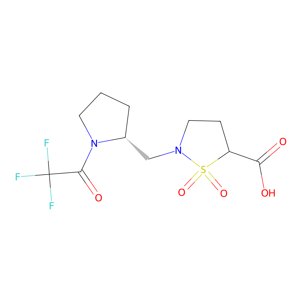 1,1-dioxo-2-{[(2R)-1-(2,2,2-trifluoroacetyl)pyrrolidin-2-yl]methyl}-1lambda6,2-thiazolidine-5-carboxylic acid molecular structure, CAS 2680521-04-2